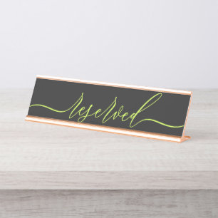 Placa De Mesa Mesa Reservada Cyber Lime Jet Black Script