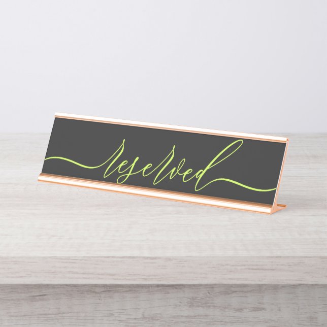 Placa De Mesa Mesa Reservada Cyber Lime Jet Black Script (Frente)