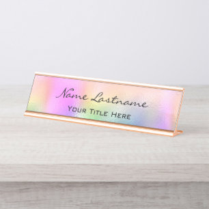 Placa De Mesa Minimalismo - Holográfico Elegante - Azul Rosa