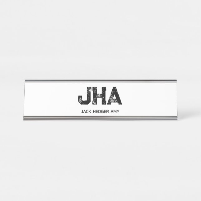 PLACA DE MESA MINIMALIST BLACK THREE LETTER MONOGRAM NAME WHITE (Frente)