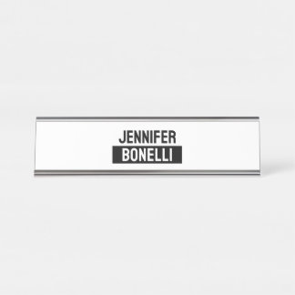 Placa De Mesa Minimalist Black & White Plain Elegant Modern Name