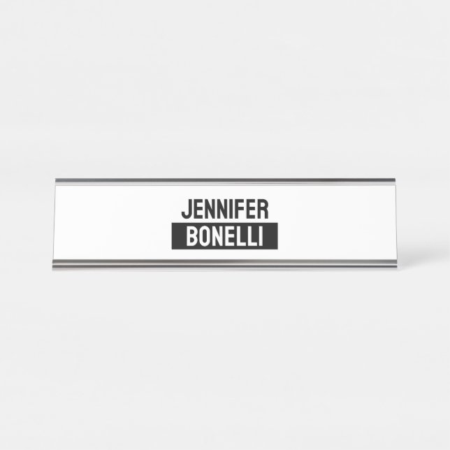 Placa De Mesa Minimalist Black & White Plain Elegant Modern Name (Frente)