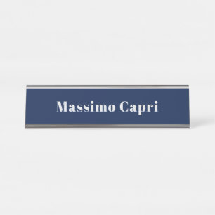 Placa De Mesa Minimalista Azul Escuro Elegante Nome Próprio Text