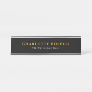 Placa De Mesa Minimalista Clássico Profissional Cor Preta Dourad