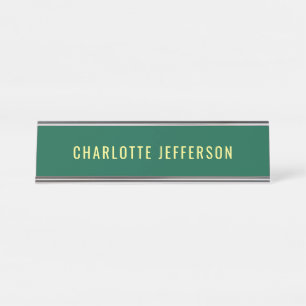 Placa De Mesa Minimalista Clássico Profissional Verde Amarelo
