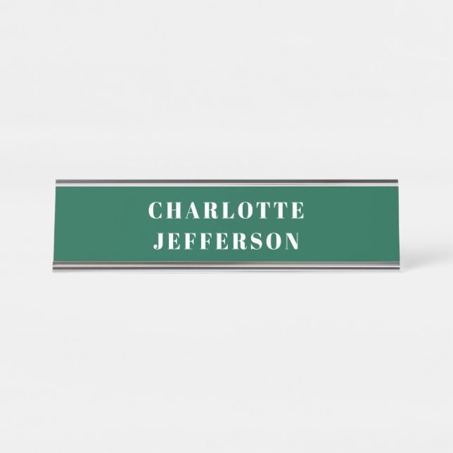 Placa De Mesa Minimalista Clássico Profissional Verde Branco (Frente)