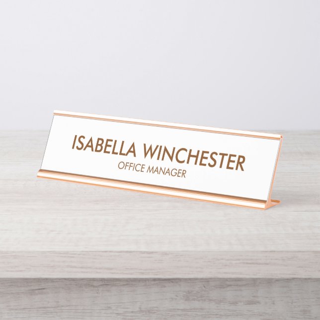 Placa De Mesa Mínimo branco rosa com nome de ouro na moda (Frente)