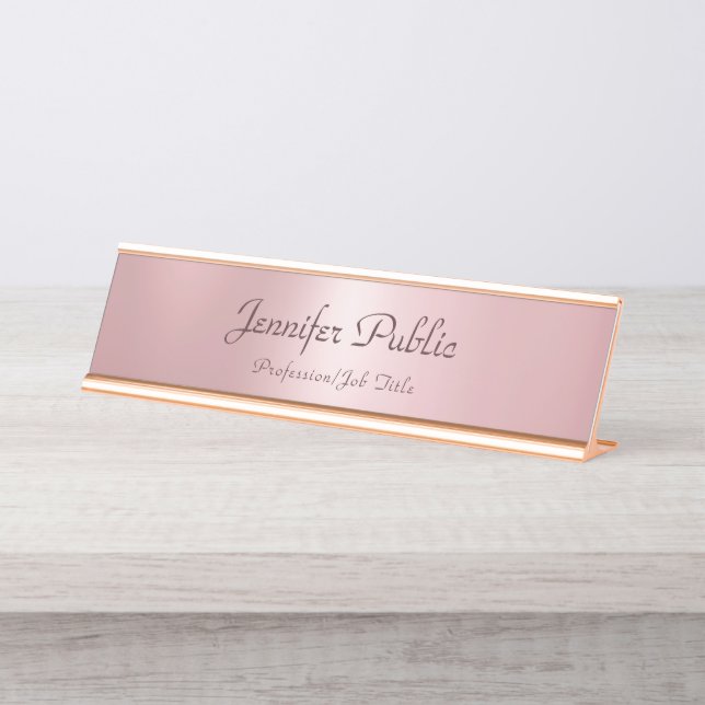 Placa De Mesa Modelo Elegante Moderno Dourado Rosa (Frente)