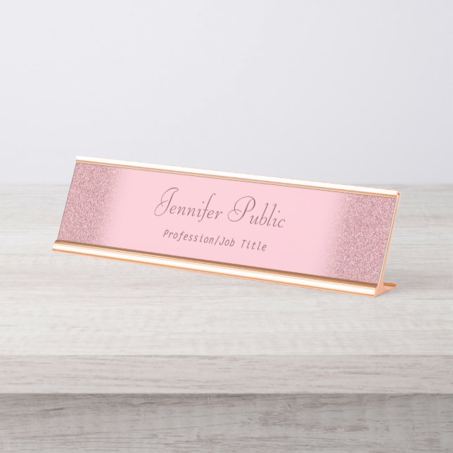 Placa De Mesa Modelo Moderno com brilho Dourado Rosa (Frente)