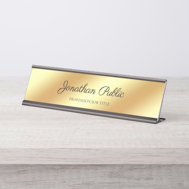 Placa De Mesa Modelo Moderno de Script Manuscrito Simples Dourad (Frente)