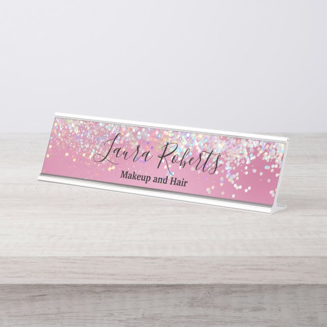 Placa De Mesa Modern Professional Blush Pink Sparkle De (Frente)