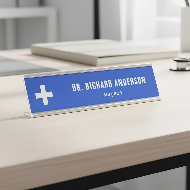 Placa De Mesa Modern Royal Blue Medical Officer (Criador carregado)