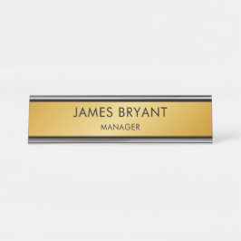 Placa De Mesa Moderno Dourado Vidrado & Preto - Adicionar logoti