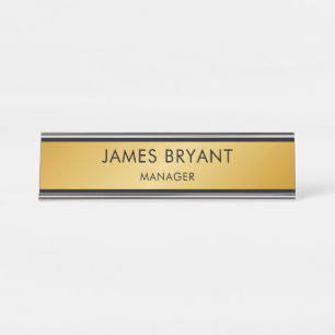 Placa De Mesa Moderno Dourado Vidrado & Preto - Adicionar logoti