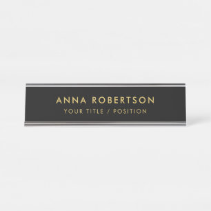 Placa De Mesa Moderno Minimalista Preto Dourado Profissional Ten