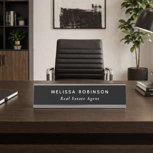 Placa De Mesa Moderno Profissional Preto e Branco Simples Minima