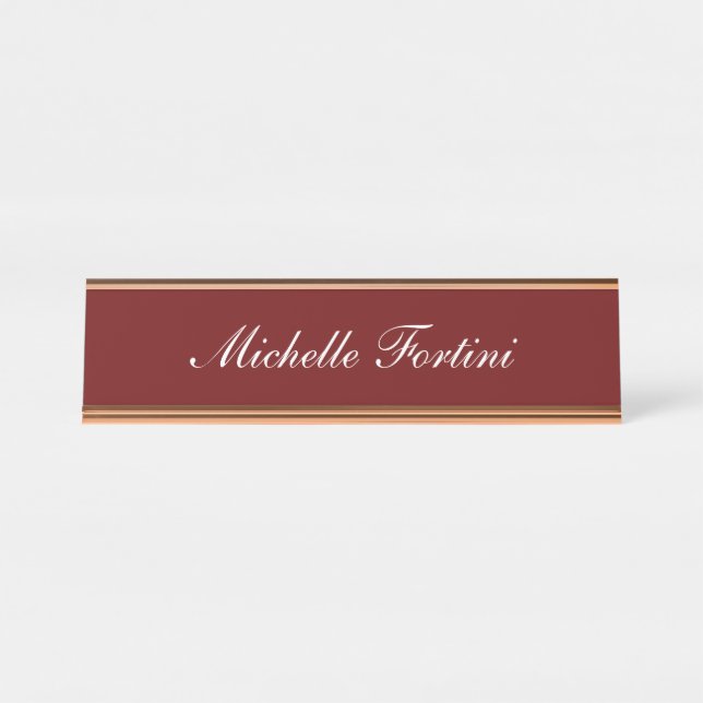 Placa De Mesa Moderno Simples de Manuscrito Vermelho Escuro (Frente)