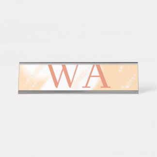 Placa De Mesa Monograma branco laranja pastel rosa retro negrito