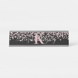 Placa De Mesa Monograma de Diamante Dourado com Rosa preto