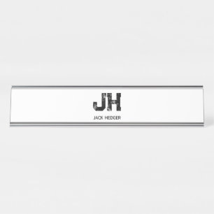 PLACA DE MESA MONOGRAMA DE DUAS LETRAS PRETO MINIMALISTA NOME BR