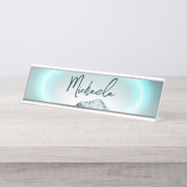 Placa De Mesa Monograma de luz neon azul misterioso da montanha 