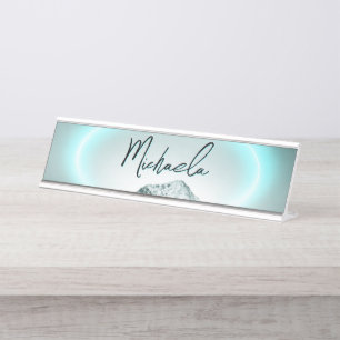 Placa De Mesa Monograma de luz neon azul misterioso da montanha 