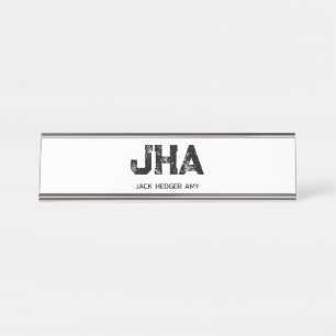 PLACA DE MESA MONOGRAMA DE NOME DE TRÊS LETRAS PRETO MINIMALISTA
