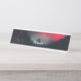 Placa De Mesa Monograma de nuvens, neblina e montanhas