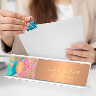 Placa De Mesa Monograma de padrão de abstrato de arte moderna