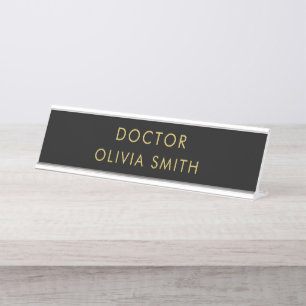 Placa De Mesa Monograma Dourado Minimalista Negro Moderno