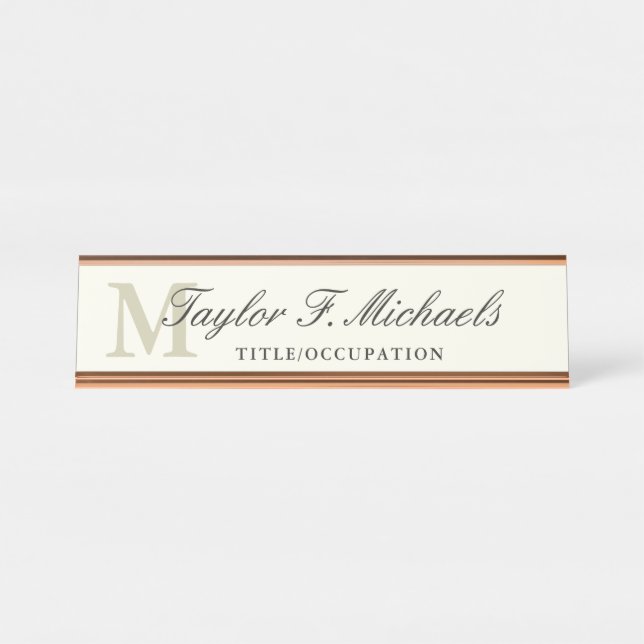 Placa De Mesa Monograma e Nome Elegante (Frente)