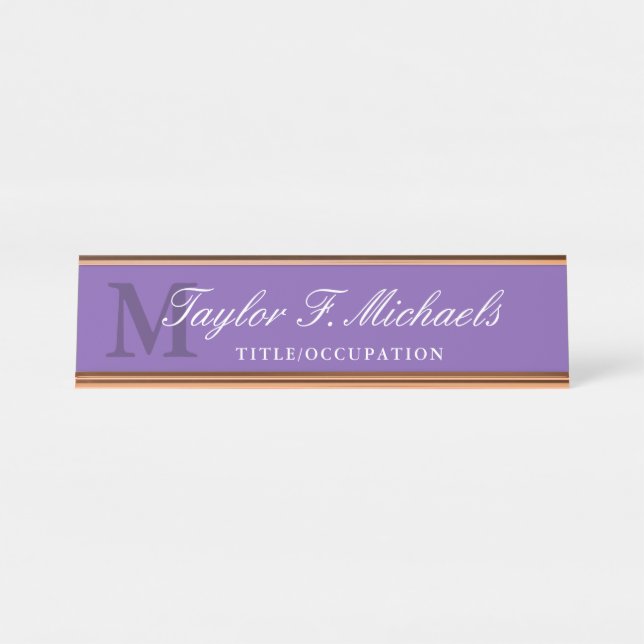 Placa De Mesa Monograma e nome Roxo Elegante (Frente)