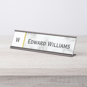 Placa De Mesa Monograma Elegante de Mármore Branco Falso para Ne