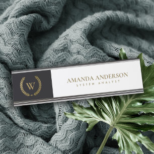 PLACA DE MESA MONOGRAMA INICIAL DE LAUREL FLORAL DOURADO ELEGANT