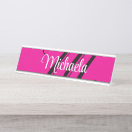 Placa De Mesa Monograma inicial minimalista moderno nome rosa qu