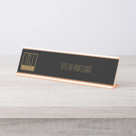 Placa De Mesa Monograma inicial preto e Dourado moderno