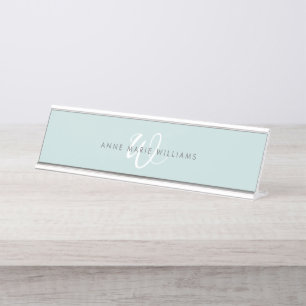 Placa De Mesa Monograma Moderna em Escrita Teal Branco