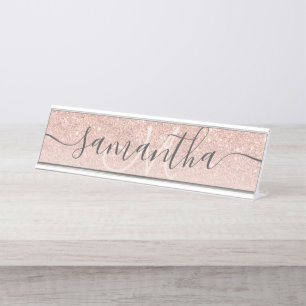 Placa De Mesa Monograma moderno de blush ombre rosa