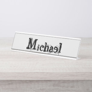Placa De Mesa Monograma moderno minimalista nome preto cinza