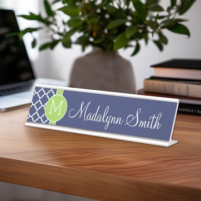 Placa De Mesa Monograma Personalizado de Padrão Geométrico do li (Personalized Desk Sign with Name and Title - Custom Executive Name Plate)