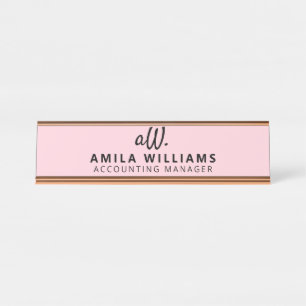 Placa De Mesa Monograma Personalizado Nome Rosa Claro
