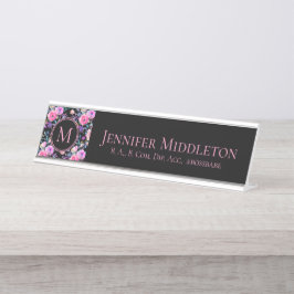 Placa De Mesa Monograma Preto, Cor-de-Rosa Personalizado