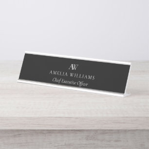 Placa De Mesa Monograma preto e branco minimalista