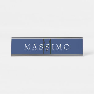 Placa De Mesa Monograma Preto Profissional Azul Seu Nome