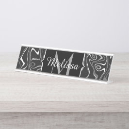 Placa De Mesa Monograma redemoinho abstrato em damasco preto bra