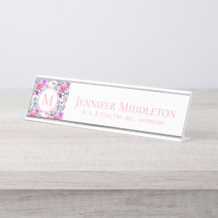 Placa De Mesa Monograma Rosa Personalizado