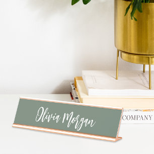 Placa De Mesa Moss Green - Script Cursivo Escrito em Esquema