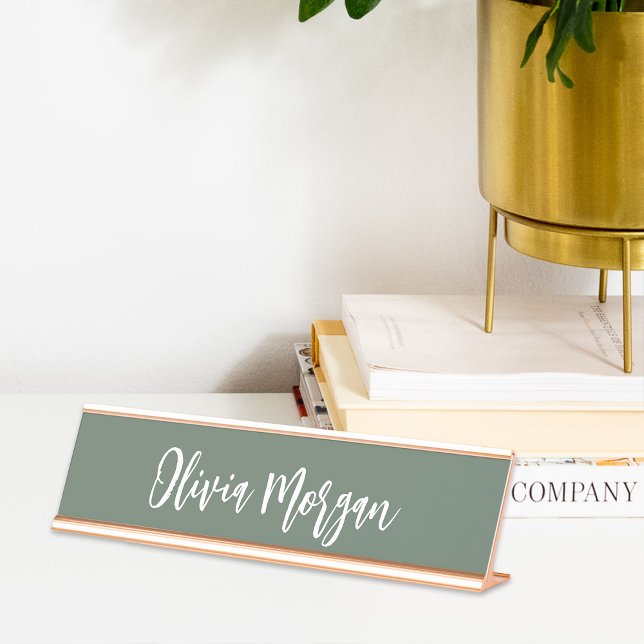 Placa De Mesa Moss Green - Script Cursivo Escrito em Esquema (Criador carregado)