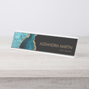 Placa De Mesa Na moda Moderno Brilhante Preto-Teal Dourado