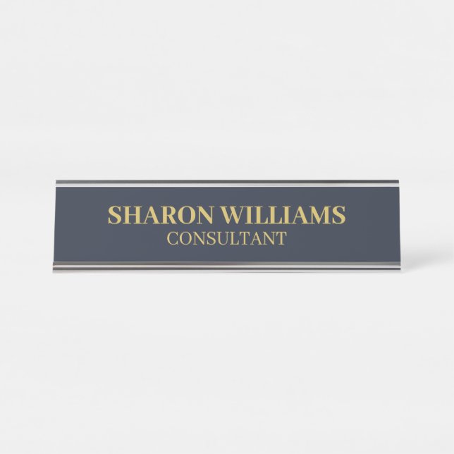 Placa De Mesa Na moda Professional Marinho Azul e Dourado Minima (Frente)